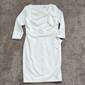 Calvin Klein Ivory/Cream 3/4 Length Sleeve Dress with Bow